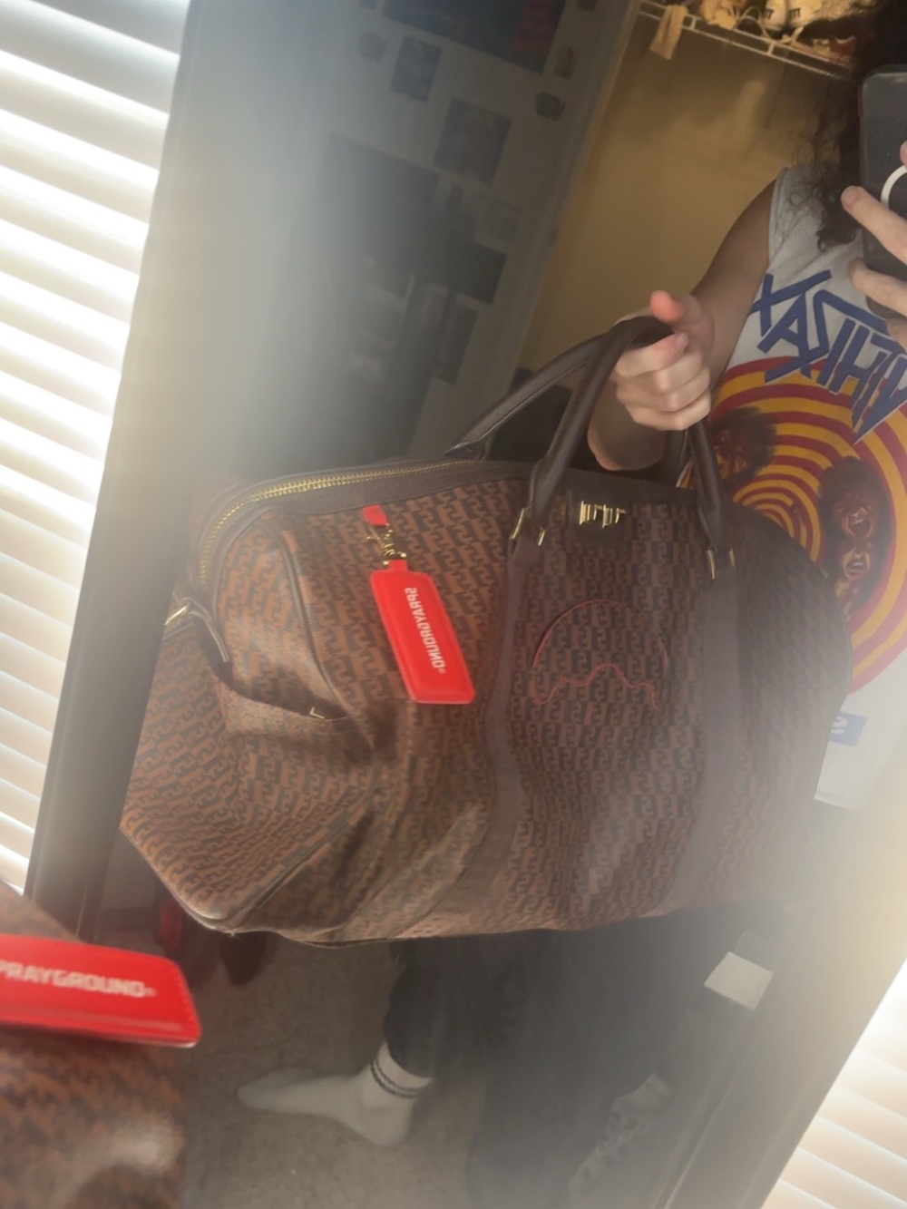 Sprayground Duffel Bag Money Checkered Zippered